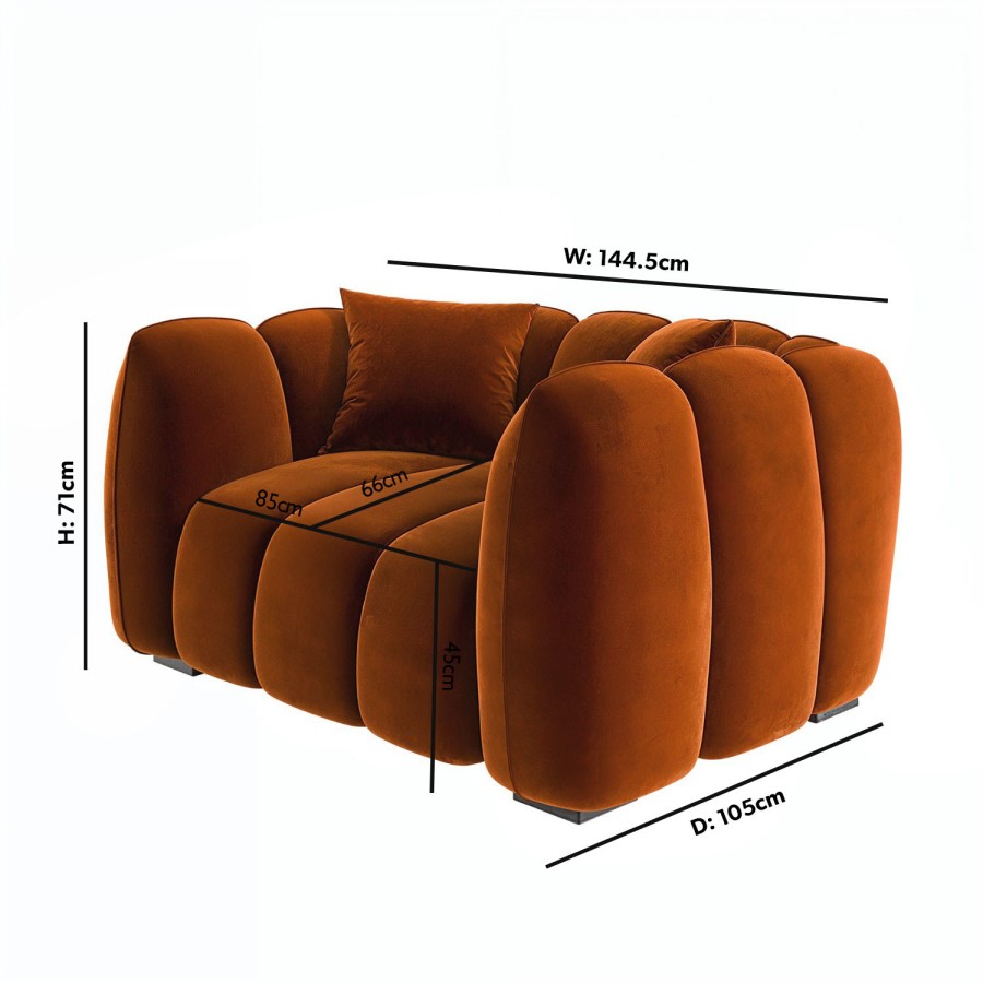 Burnt Orange Velvet Love Seat - Elod