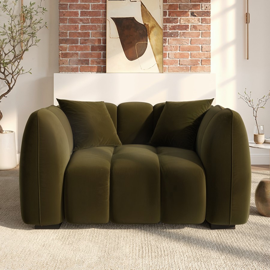 Khaki Green Velvet Love Seat - Elod