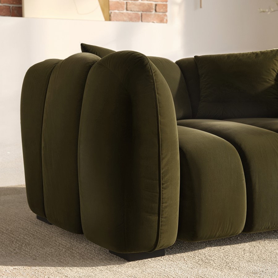 Khaki Green Velvet Love Seat - Elod