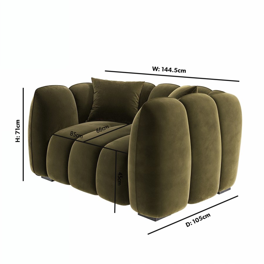 Khaki Green Velvet Love Seat - Elod