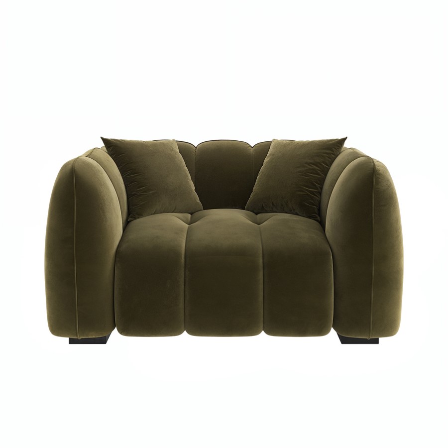 Khaki Green Velvet Love Seat - Elod