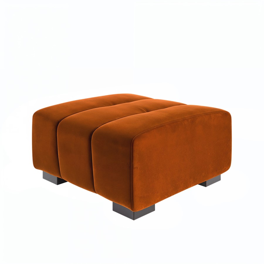 Burnt Orange Velvet Footstool - Elod