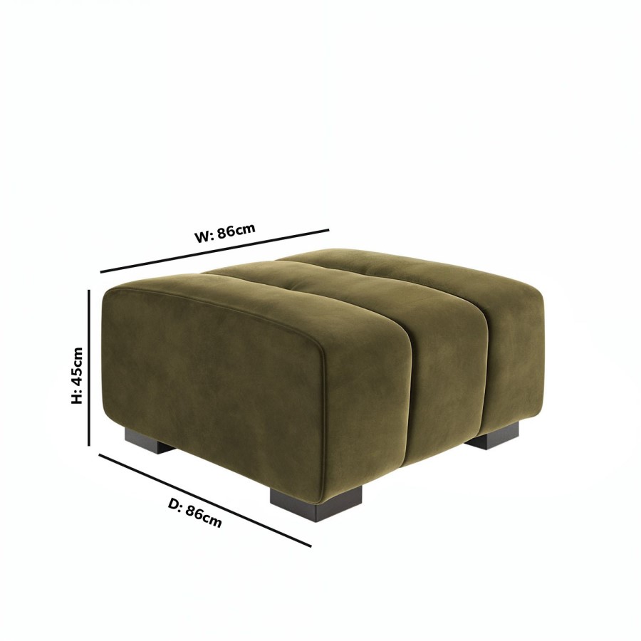 Khaki Green Velvet Footstool - Elod