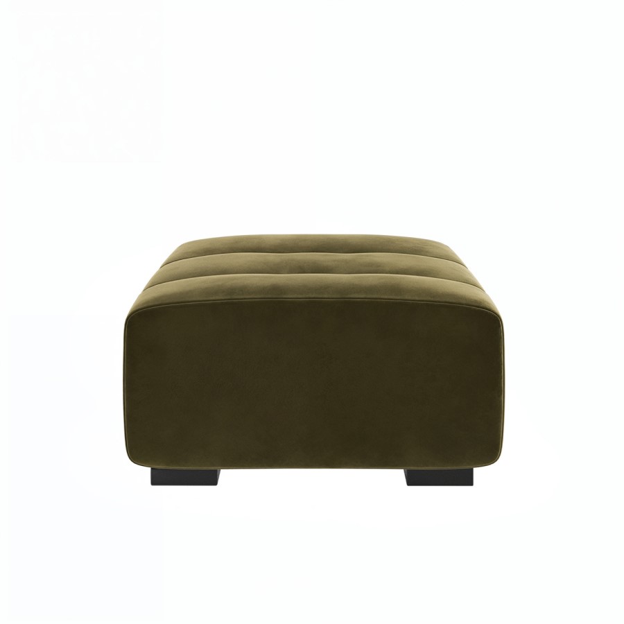 Khaki Green Velvet Footstool - Elod