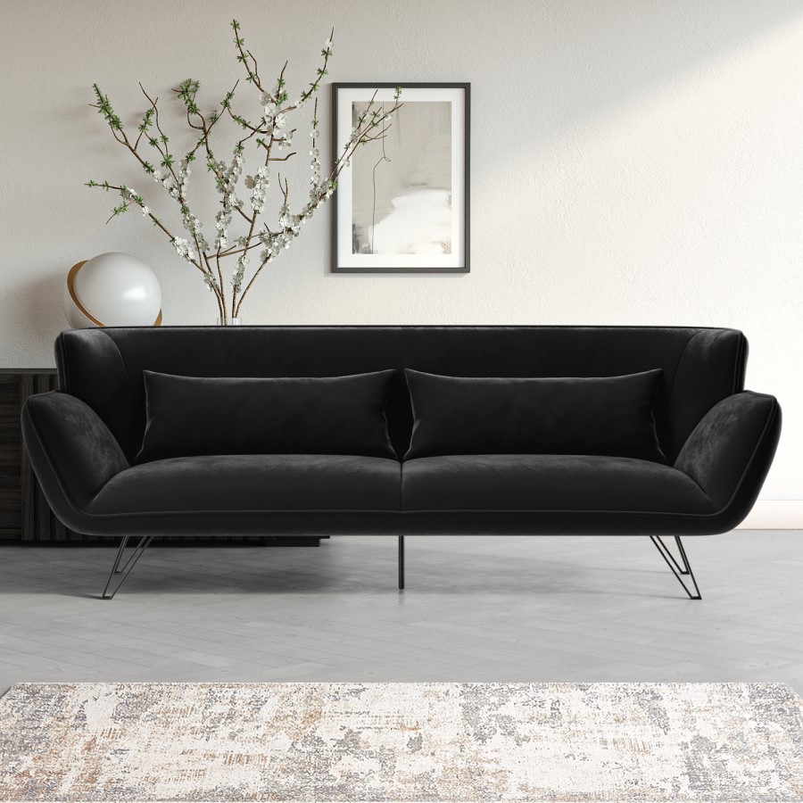 GRADE A1 - Black Velvet 3 Seater Sofa - Eli