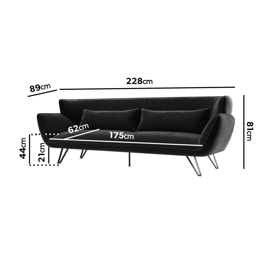 GRADE A1 - Black Velvet 3 Seater Sofa - Eli