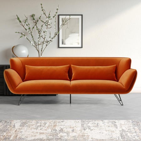 Orange Velvet 3 Seater Retro Sofa - Eli - Furniture123
