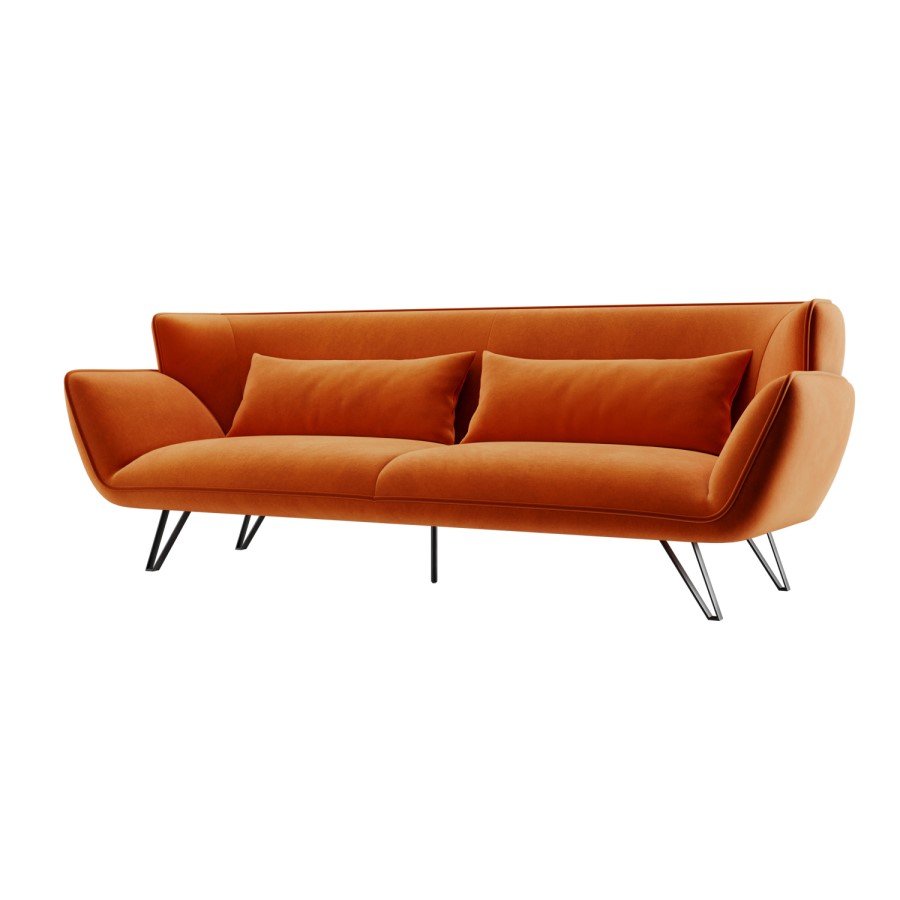 GRADE A2 - Orange Velvet 3 Seater Retro Sofa - Eli