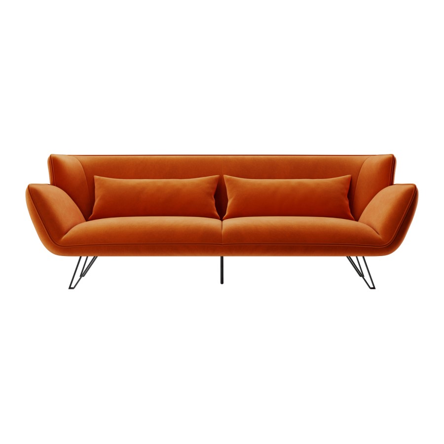 GRADE A2 - Orange Velvet 3 Seater Retro Sofa - Eli
