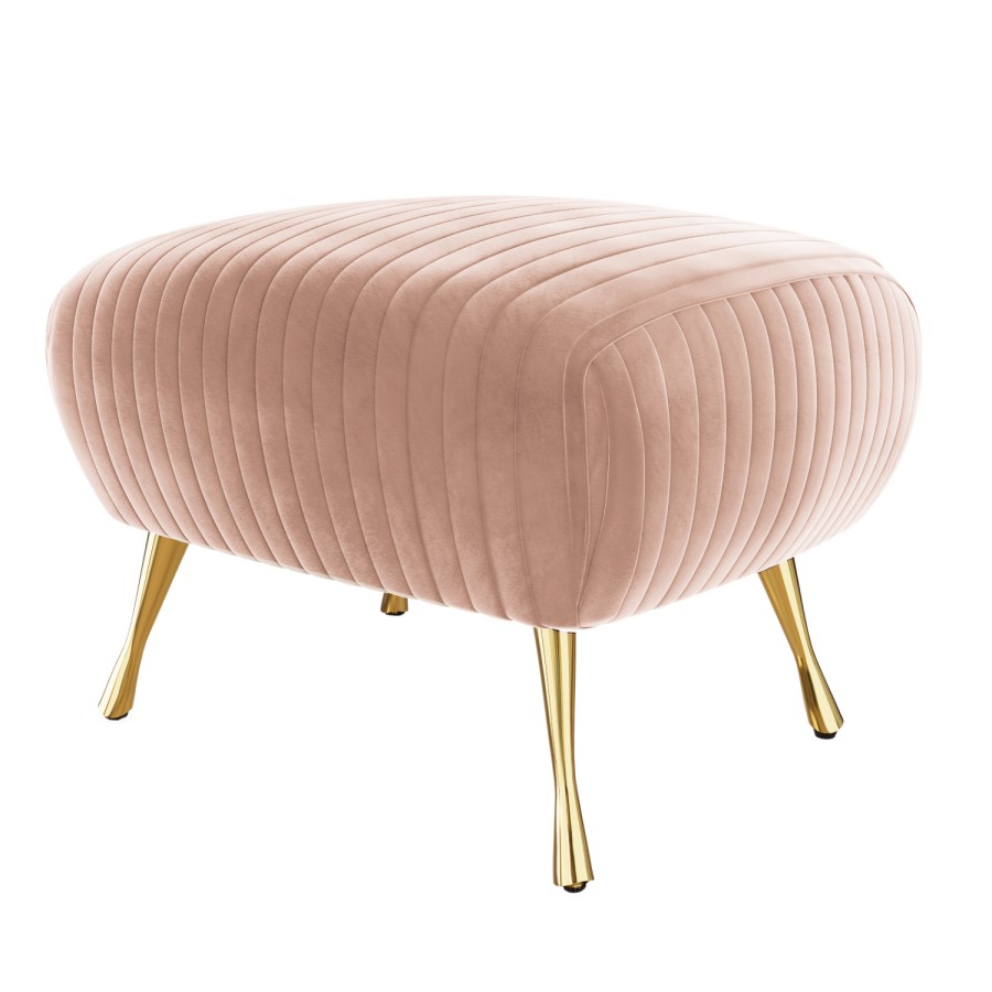 Blush Pink Velvet Pouffe Stool with Pleated Detail - Elle