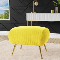 GRADE A1 - Yellow Velvet Pouffe Stool with Pleated Detail - Elle