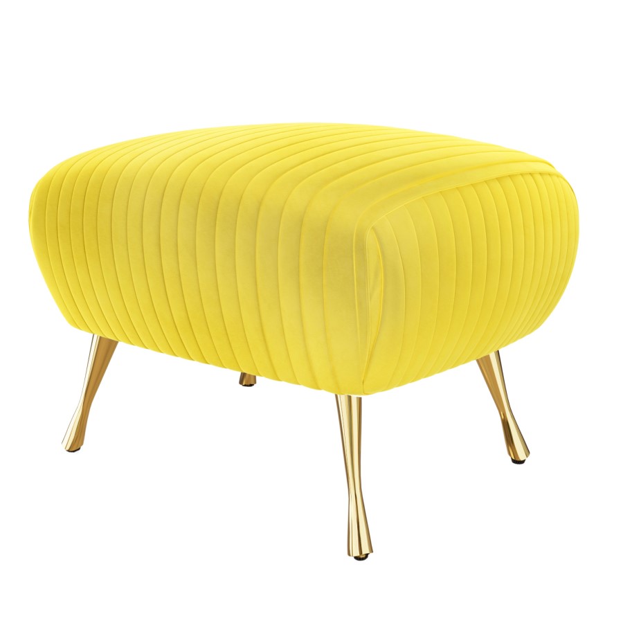 Yellow Velvet Pouffe Stool with Pleated Detail - Elle
