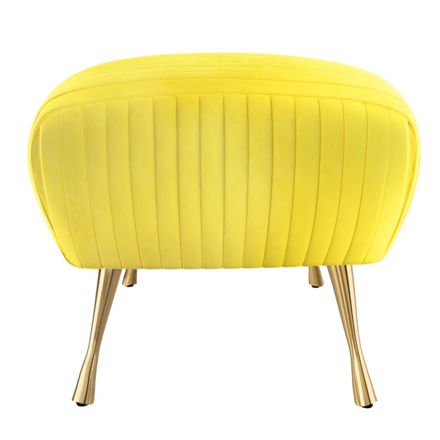 Yellow Velvet Pouffe Stool with Pleated Detail - Elle