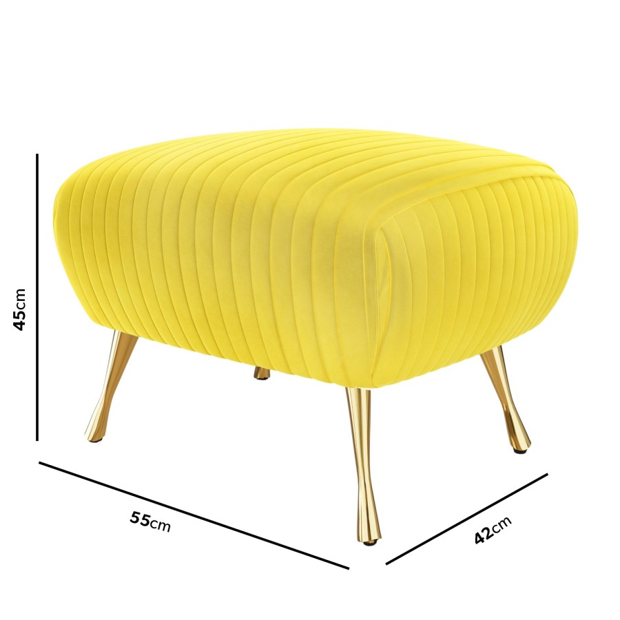Yellow Velvet Pouffe Stool with Pleated Detail - Elle