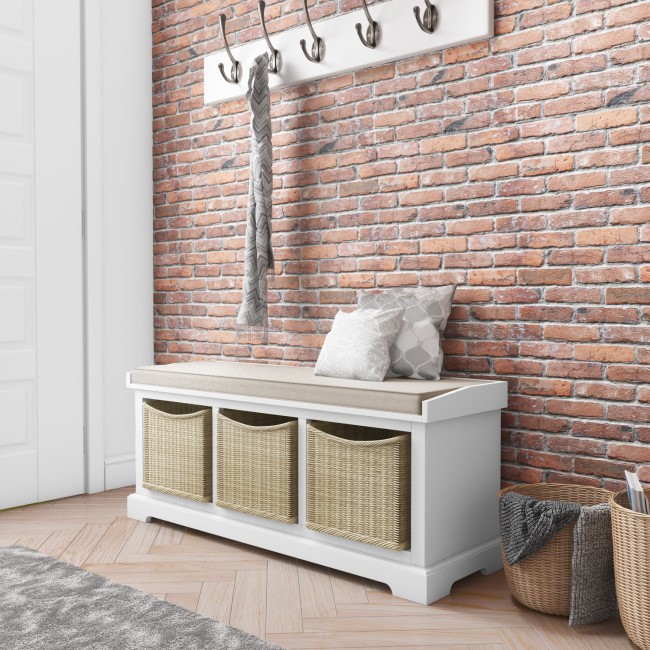 White Hallway Bench with Storage Baskets - Elms