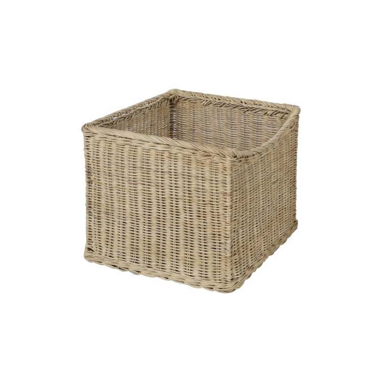 Elms White Solid Wood Blanket Box with Storage Wicker Baskets & Cushion