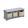 Elms Grey Wooden Blanket Box with Wicker Baskets & Cushion