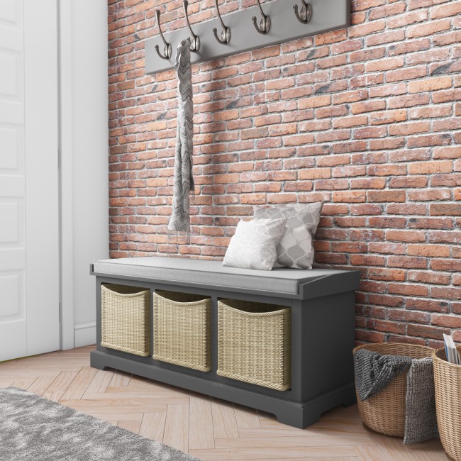 Grey Shoe Storage Bench with Baskets - Elms