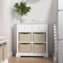 GRADE A2 - Elms Farmhouse White Shoe Cabinet Storage Sideboard with Wicker Baskets