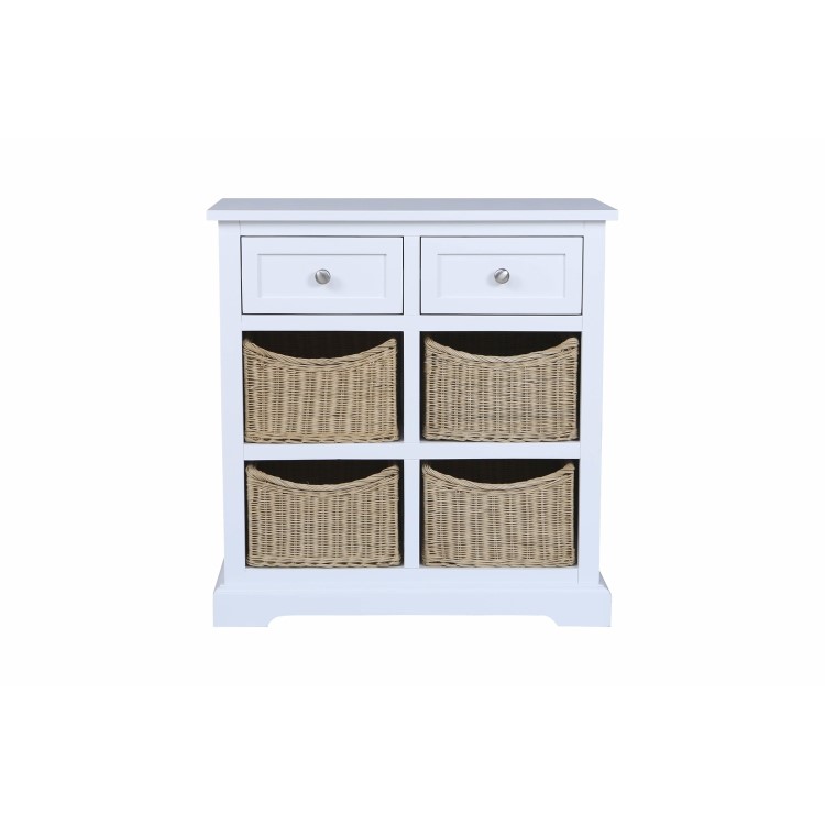 GRADE A1 - Elms Farmhouse White Shoe Cabinet Storage Sideboard with Wicker Baskets