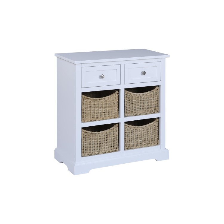 GRADE A1 - Elms Farmhouse White Shoe Cabinet Storage Sideboard with Wicker Baskets