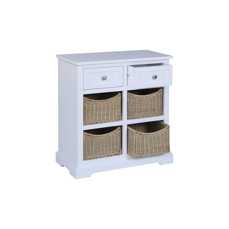 GRADE A1 - Elms Farmhouse White Shoe Cabinet Storage Sideboard with Wicker Baskets