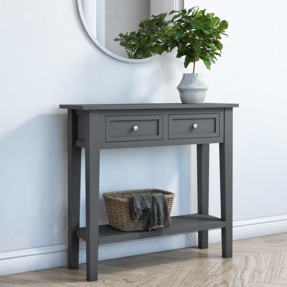 Narrow Grey Console Table with Drawers - Elms | Furniture123