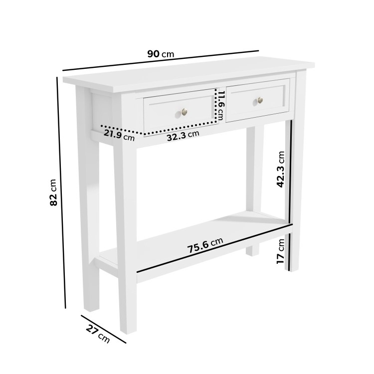 Small Narrow White Wood Console Table with Drawers - Elms