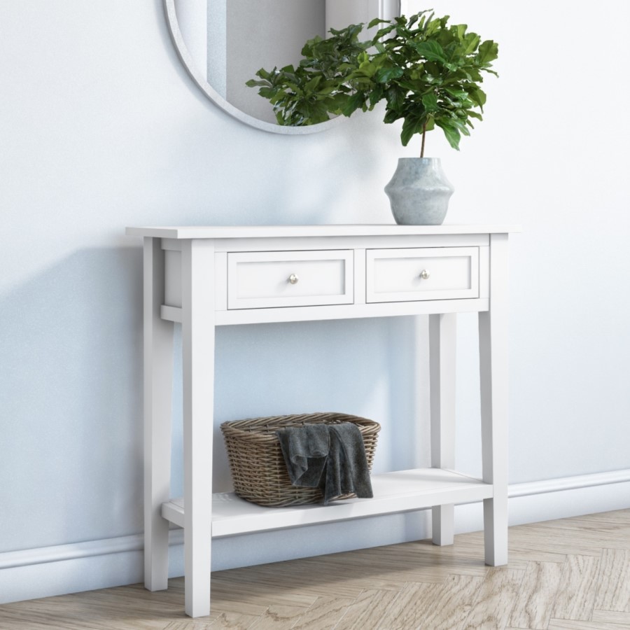 GRADE A2 - Narrow Console Table with Drawers in White - Elms
