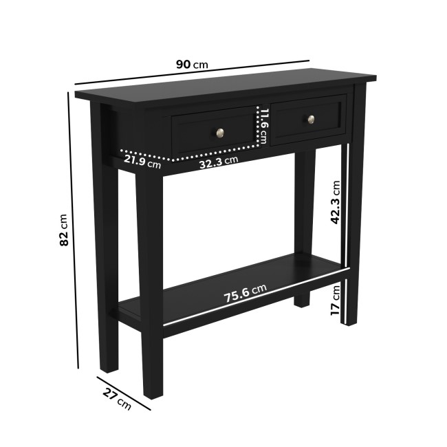 Small Narrow Black Wood Console Table with Drawers - Elms