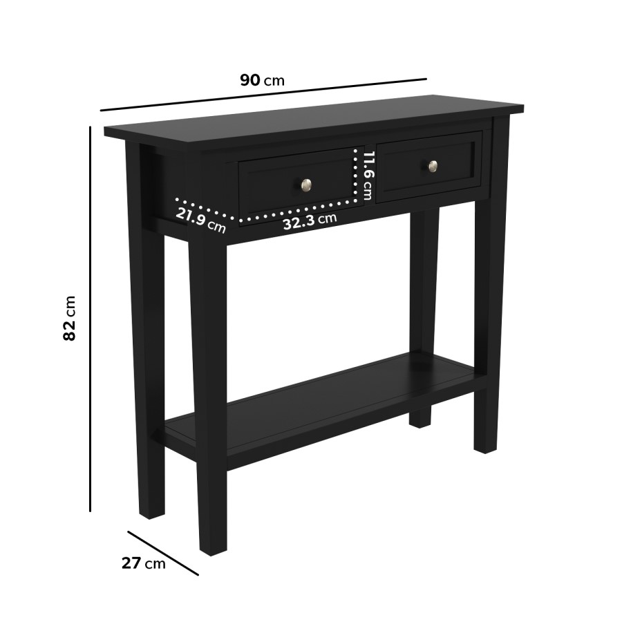 GRADE A1 - Narrow Black Console Table with Drawers - Elms