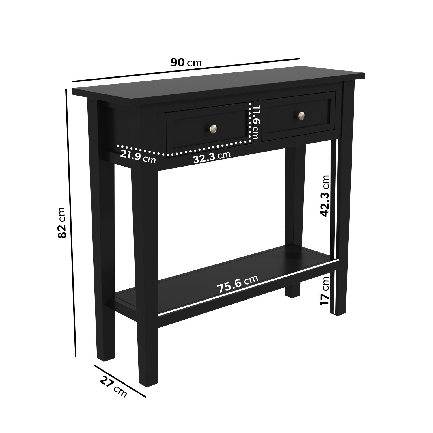 GRADE A1 - Narrow Black Console Table with Drawers - Elms - Furniture123
