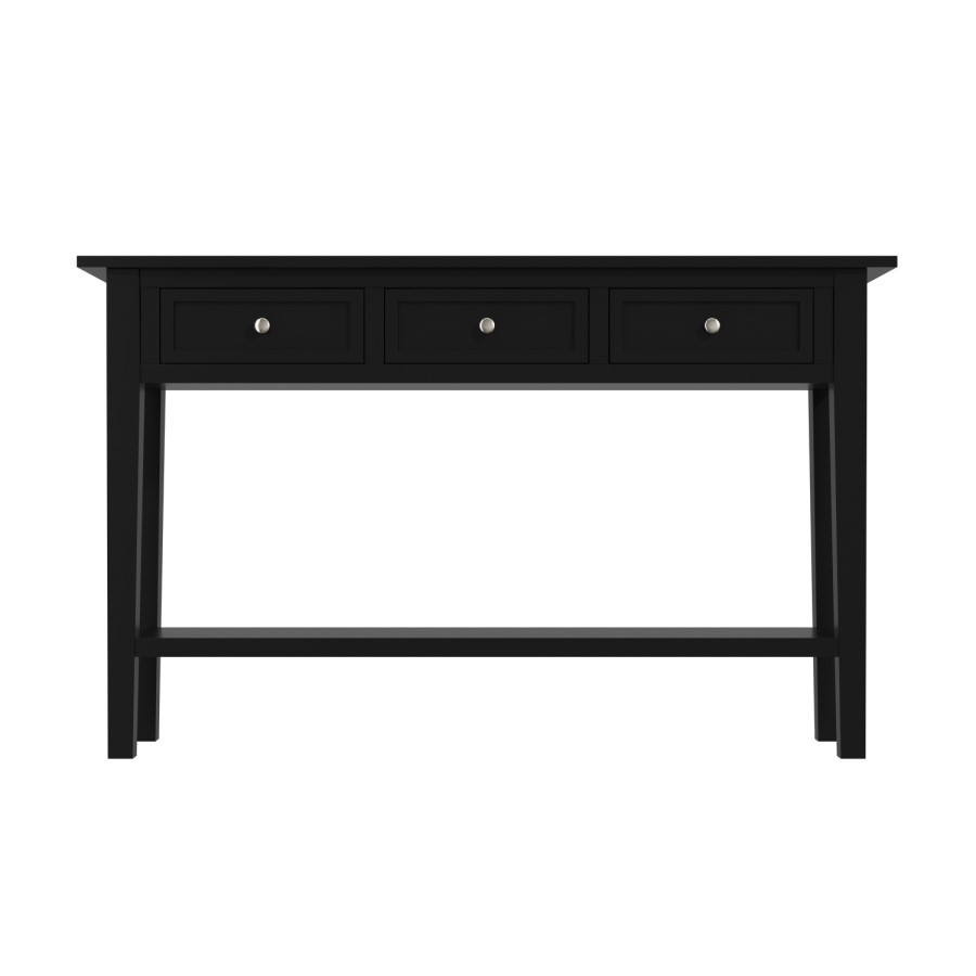 Large Narrow Console Table in Black Wood with Drawers - Elms