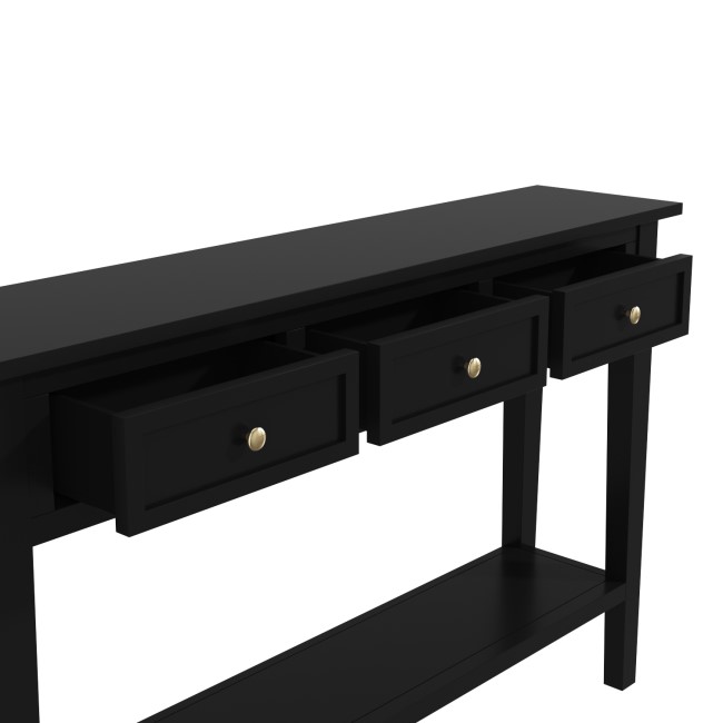 Large Narrow Console Table in Black Wood with Drawers - Elms