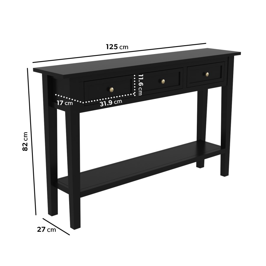 GRADE A1 - Black Wood Console Table with Drawers - Elms