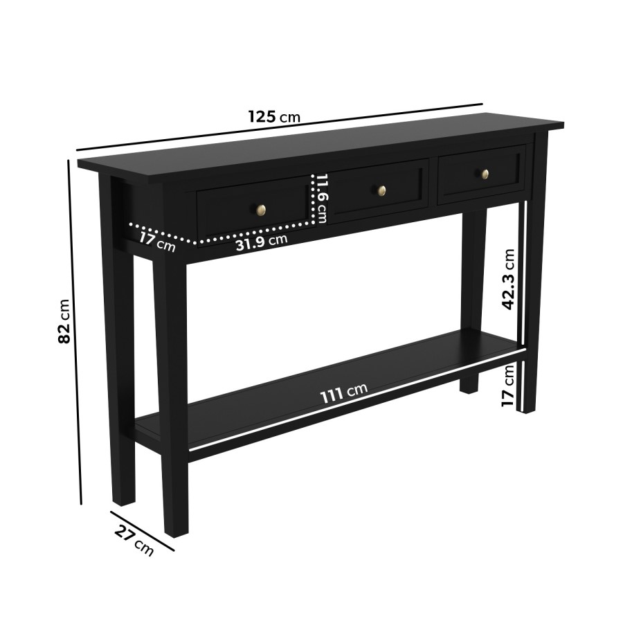 GRADE A2 - Large Narrow Black Wood Console Table with Drawers - Elms