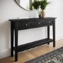 GRADE A2 - Large Narrow Black Wood Console Table with Drawers - Elms