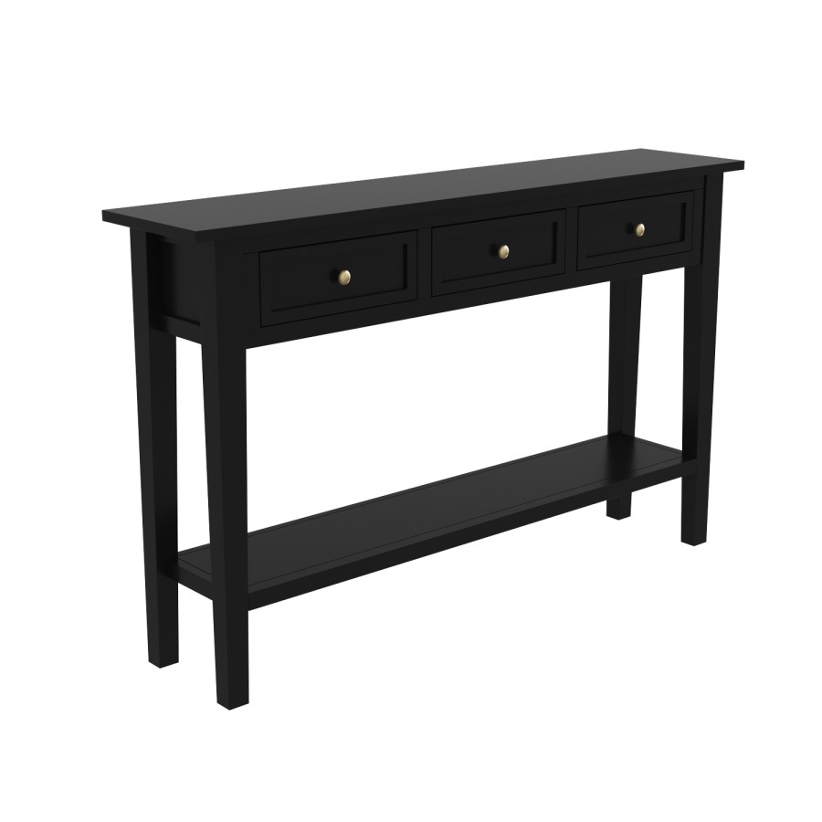GRADE A2 - Large Narrow Black Wood Console Table with Drawers - Elms