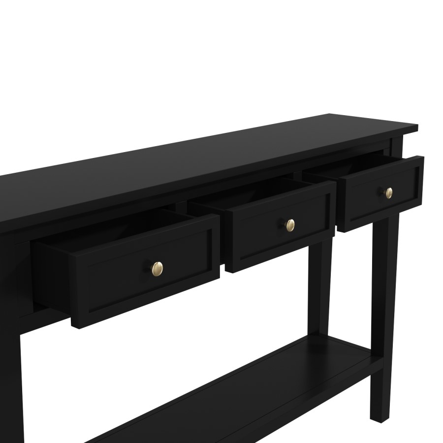 GRADE A2 - Large Narrow Black Wood Console Table with Drawers - Elms