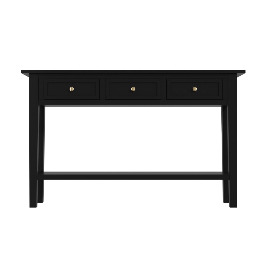 GRADE A2 - Large Narrow Black Wood Console Table with Drawers - Elms
