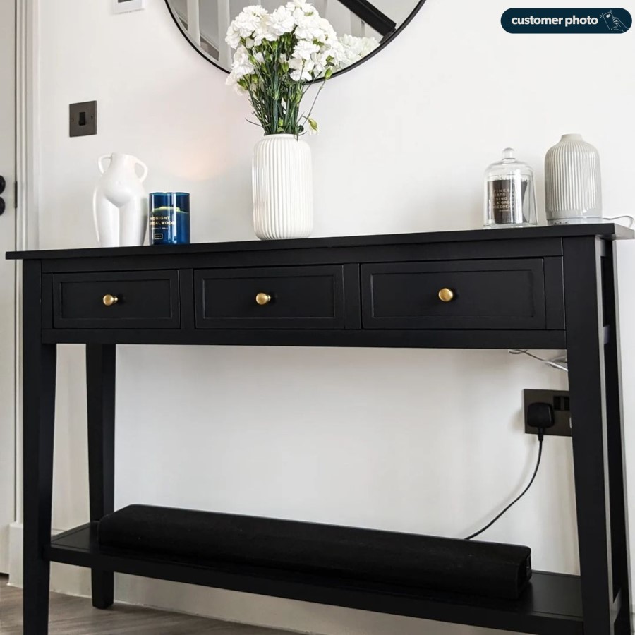 GRADE A2 - Large Narrow Black Wood Console Table with Drawers - Elms