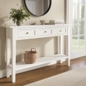 ELM012A Large Narrow Console Table in White Wood with Drawers - Elms