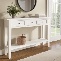Large Narrow Console Table in White Wood with Drawers - Elms