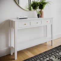 Large Narrow Console Table in White Wood with Drawers - Elms