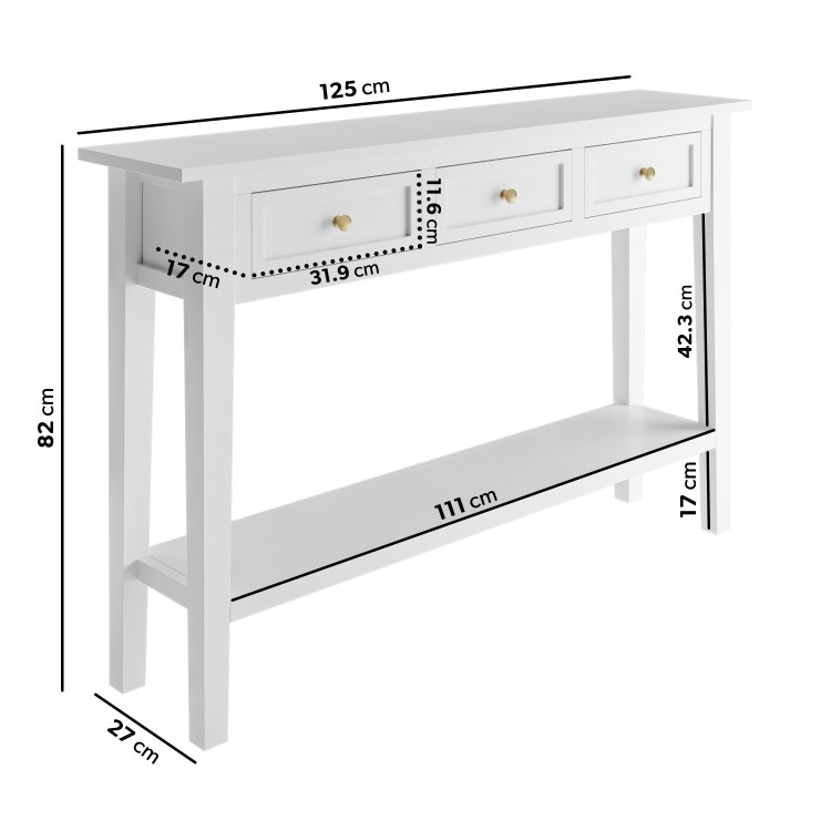 Large Narrow Console Table in White Wood with Drawers - Elms