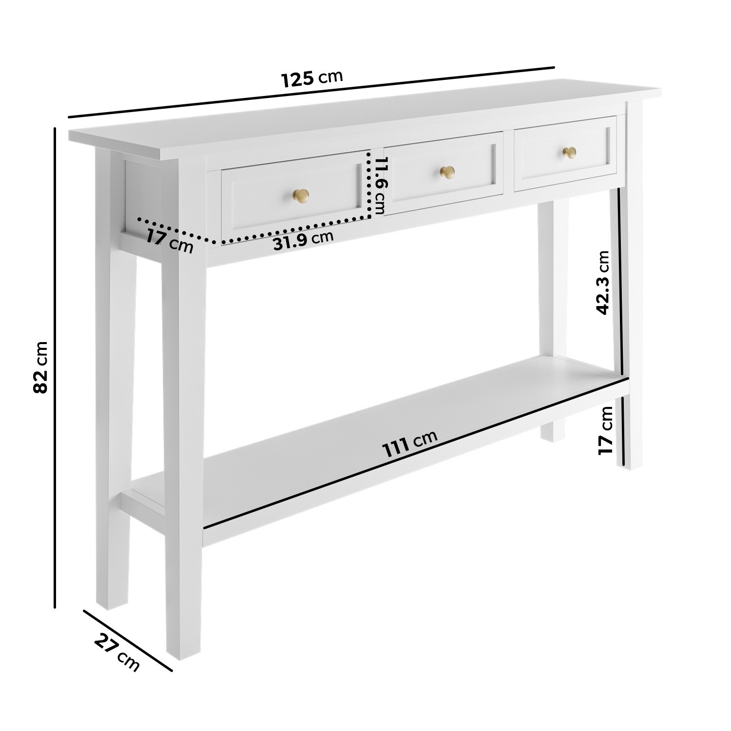 Read more about Narrow white wood console table with drawers elms