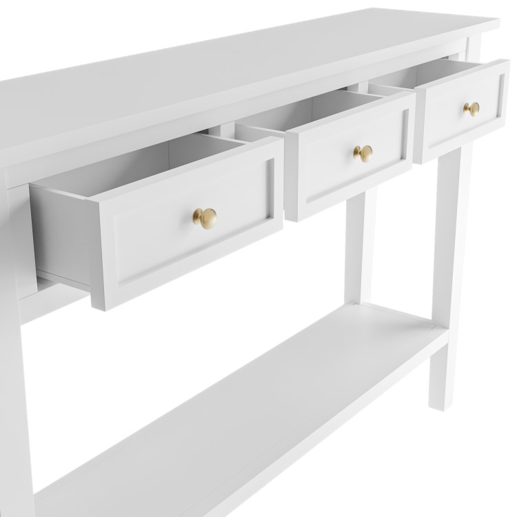 Large Narrow Console Table in White Wood with Drawers - Elms