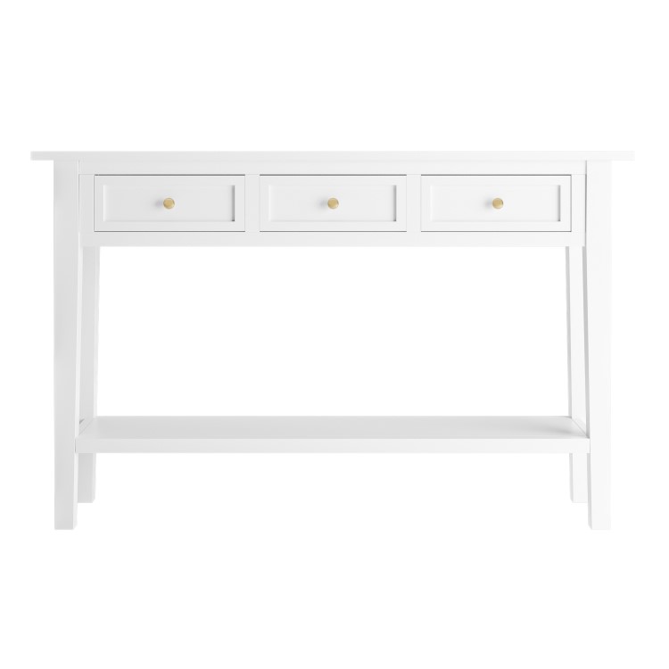 Large Narrow Console Table in White Wood with Drawers - Elms