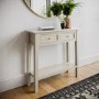 ALMOST PERFECT - Small Narrow Taupe Wood Console Table with Drawers - Elms