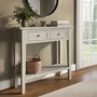 Small Narrow Taupe Wood Console Table with Drawers - Elms